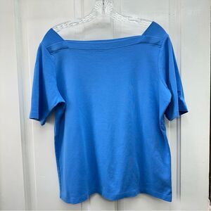L.L. Bean wide neck blue short‎ sleeve shirt women's large regular pit to pit 22